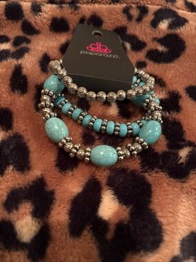 paparazzi Turquoise and Silver Stacked Bead Bracelet Set
